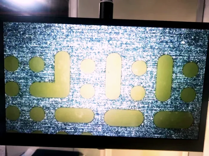 Stencil aperture layout on screen, checked against the customer's Gerber file